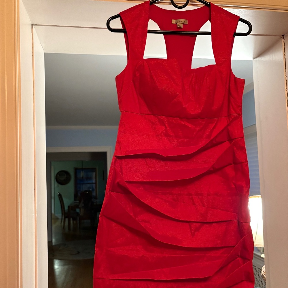Liliana Sexy Red Mini Faux Raw Silk Dress--8